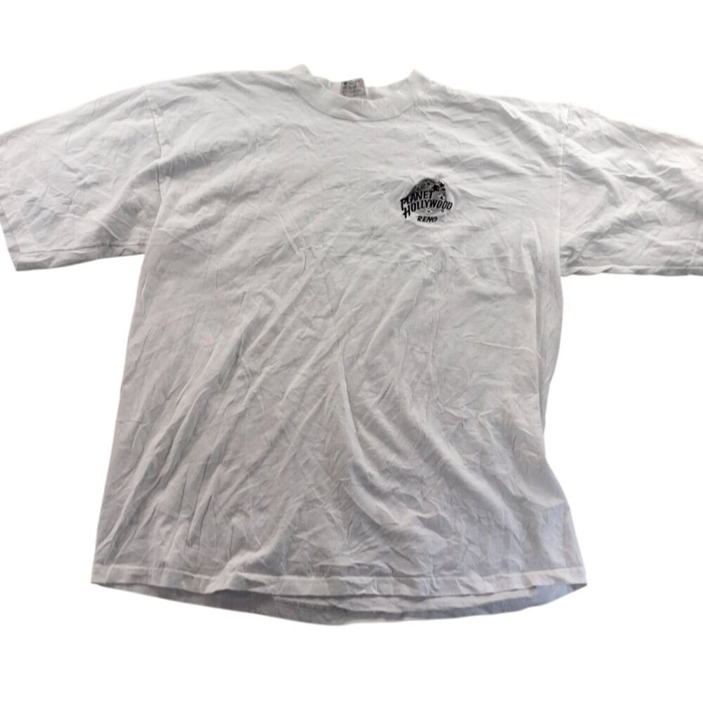 Vintage Planet Hollywood Mens Reno T-Shirt XL Short Sleeve White Graphic Tee Y2K